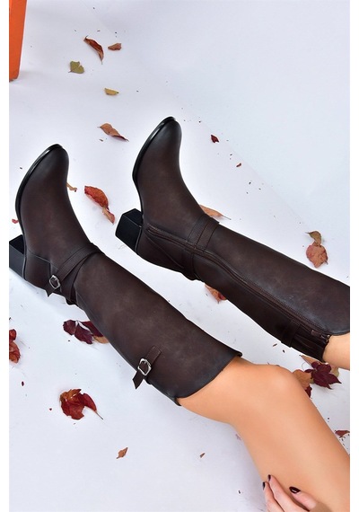Fox Shoes Kahverengi Alçak Topuklu Günlük Kadın Çizme L674230009 Kahverengi