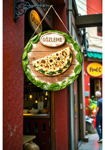 Gözleme Görselli İpli İpli Mdf Ahşap Kapı Duvar Süsü, Cafe, Mutfak Dekoratif Tablo