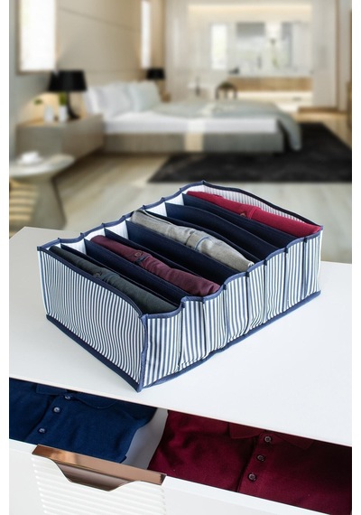 Serstil Gözlü Çekmece İçi Lacivert Çizgili Düzenleyici Organizer Xlarge 30 X 39 X 14 Mavi