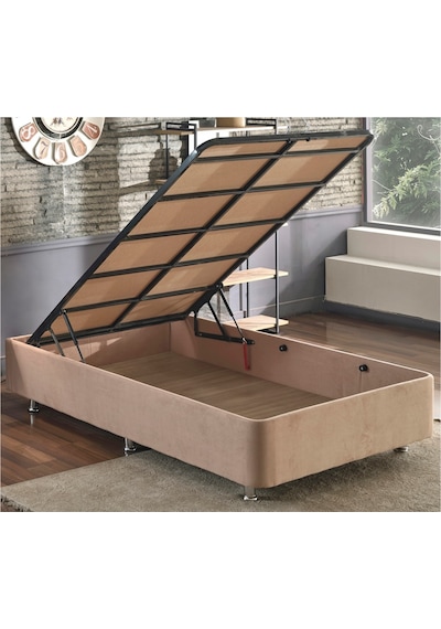 Nironyatak Niron Ela Baza -120X200 Cm Tek Kişilik Sandıklı Sütlü Kahve Kumaş