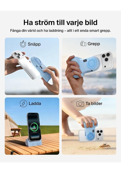 Stage Powergrip, Manyetik Kablosuz Şarjlı Kamera Tutacağı 9300 Mah, Geri Çekilebilir Usb-c Kablolu Power Bank, Bluetooth & Tripod Bağlantısı, Lcd Ekran, İphone Ve Pixel İçin Şarj Cihazı