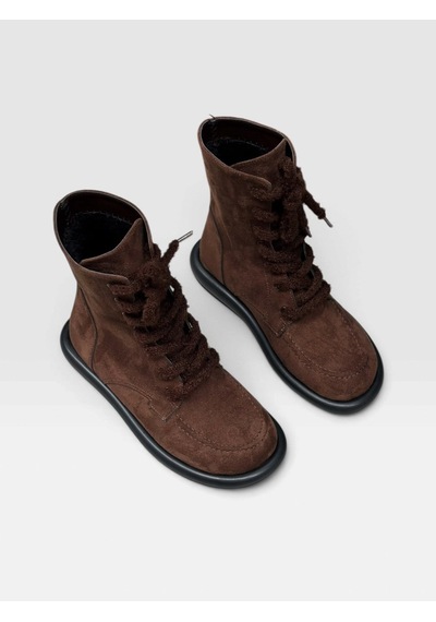 Kahve Süet Otis İçi Kürklü Barefoot Bağcıklı Kadın Bot-6531 Kahverengi
