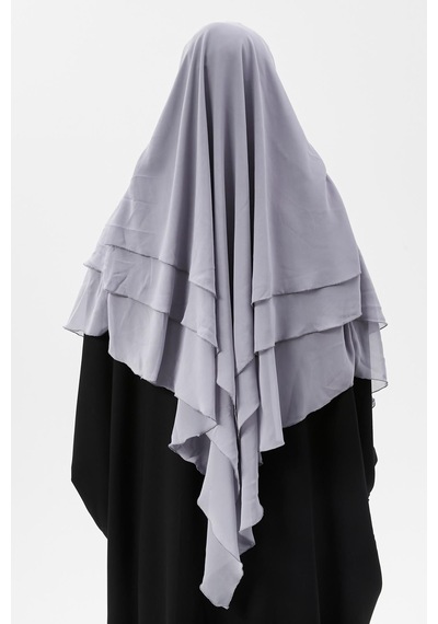 Altobeh Hazır Pratik Şifon Üç Katlı Peçeli Üçgen Hac Umre Şalı Sufle Hijab Nikap Gri