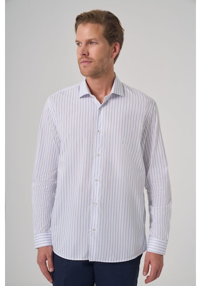 Morven Erkek A. Mavi Pamuk Trend Çizgili Slim Fit Yarım İtalyan Yaka Gömlek 26mc004029311 A. Mavi