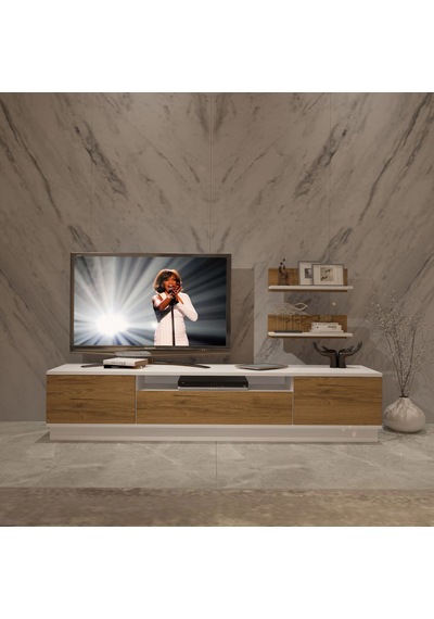 Decoraktiv Trendstyle 4s Mdf Tv Ünitesi Tv Sehpası - Beyaz Pera Beyaz - Meşe
