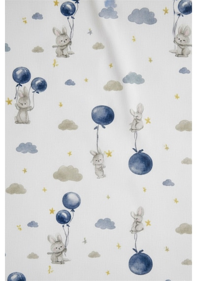 More Home Müslin Bebek Yastık Kılıfı Kapaklı 35x45 Tavşanlı Balonlu Mavi Beyaz Beyaz - Mavi