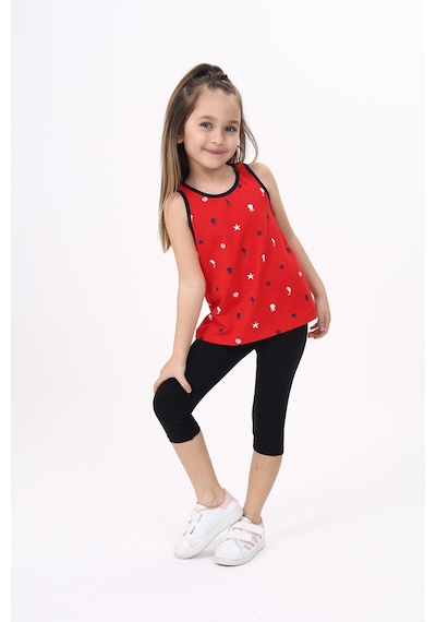 Toontoy Kız Çocuk Baskılı Bisiklet Yaka Basic Atlet Kırmızı
