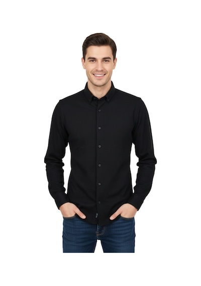 Rasstmen Erkek Spor Slim Fit Uzun Kol Petek Dokulu Gömlek Bgl-st04823 Siyah