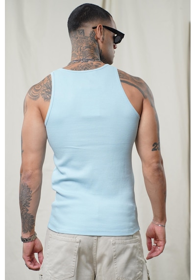 Slim Fit Kaşkorseli Esnek Düz Erkek Sporcu Atlet Açık Mavi