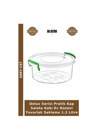 Delux Serisi Pratik Kap Salata Kabı Ev Düzeni Yuvarlak Saklama 1.2 Litre Çok Renkli