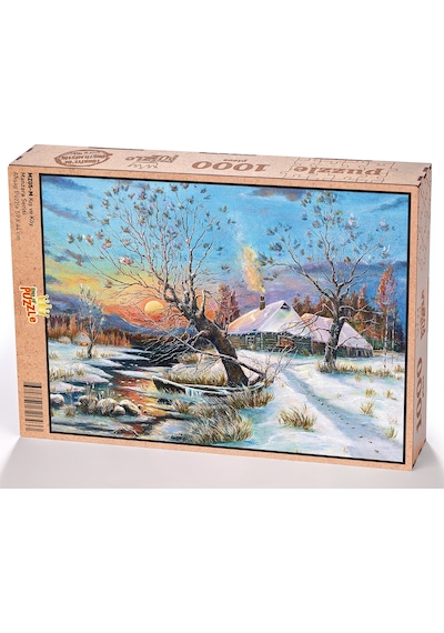 King Of Puzzle Kış Ve Köy Ahşap Puzzle 1000 Parça