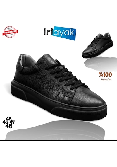 İriayak Büyük Numara Hakiki Deri 46-48 / Rahat Taban Casual Ayakkabı / Günlük Kullanıma Uygun Siyah