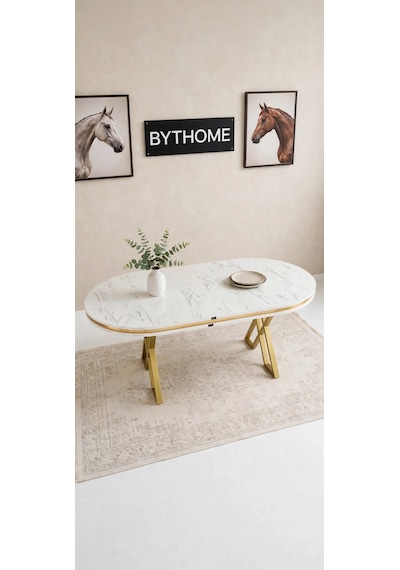 Lak Panel Marmol Gold Pvc Li Sabit Yemek Masası, Mutfak Masası, Salon Masası Beyaz - Gold Lak Panel Marmol Gold Pvc Li Sabit Yemek Masası, Mutfak Masası, Salon Masası Beyaz - Gold
