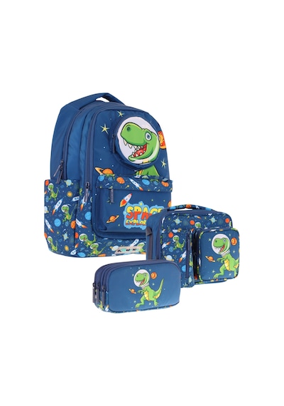 Kaukko Kids 3d Dinazor Şekilli Erkek Çocuk Üçlü Okul Çantası Seti/takımı - Lacivert L5252+l7252+l8252 Lacivert