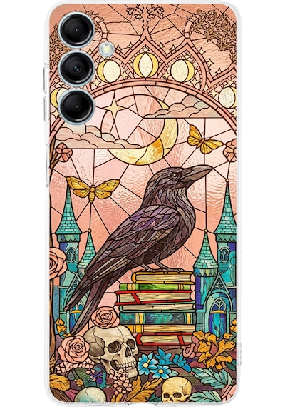 Printify Samsung Galaxy M15 İle Uyumlu Vitray Bilge Kuzgun Tasarımlı Şeffaf Silikon Kılıf Şeffaf