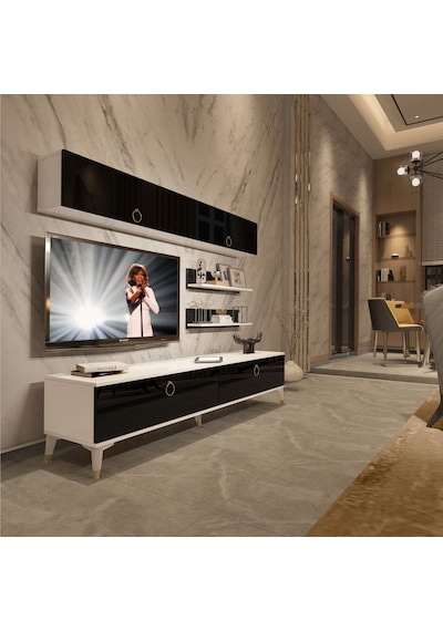 Decoraktiv Eko 5 Mdf Std Gold Tv Ünitesi Tv Sehpası Beyaz - Siyah