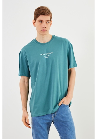 Leo Erkek Oversize Tshirt Pamuk Bisiklet Yaka Baskı Detaylı Basic Tişört Mtlce84 Mint