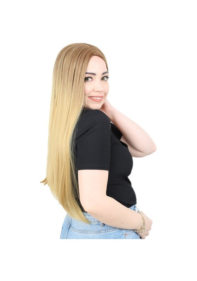 Fiber Sentetik Uzun Düz Peruk / Kumral / Sarı Ombreli - Rxlu-462006 Renkli