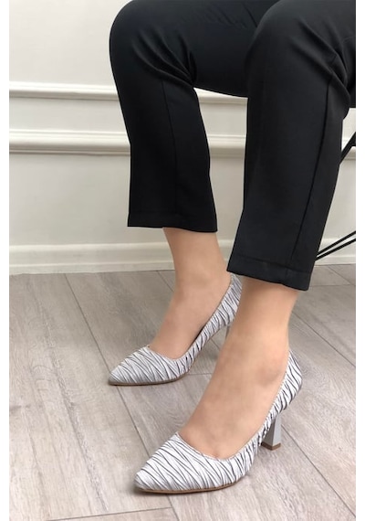 Feles Kırışık Saten Stiletto Kadın Topuklu Ayakkabı GÜMÜŞ