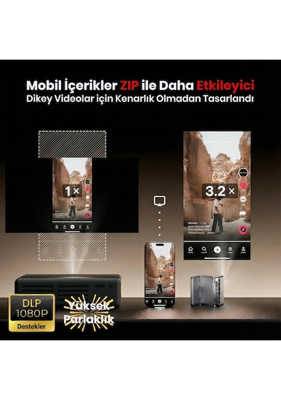 Vankyo Aurzen Zıp Katlanabilir Dlp 1080p Destekli Bataryalı Projeksiyon Cihazı +auto Focus+auto Keystone+type-c Hızlı Şarj+6g Wifi+6.1 Bluetooth Koyu Gri - Ps5/ps4/xbox