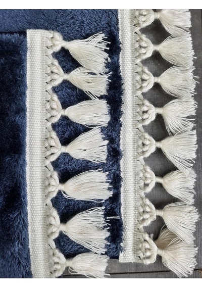 Elite Lacivert Ponpon Saçaklı Peluş 2'li Banyo Paspası, 60x100 Cm, Kaymaz Taban Diğer