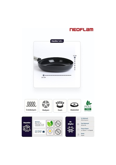 Neoflam Fika Apex Seramik Kaplama İndüksiyonlu Tava 24 Cm Siyah