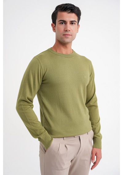 Slim Fit Ribanalı Düz Haki Yünlü Bisiklet Yaka Triko Kazak Tr 900