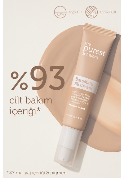 The Purest Solutions Yağlı ve Karma Ciltler İçin Matlaştırıcı BB Krem, SPF 50 + 40 ml – Orta/Koyu Ton