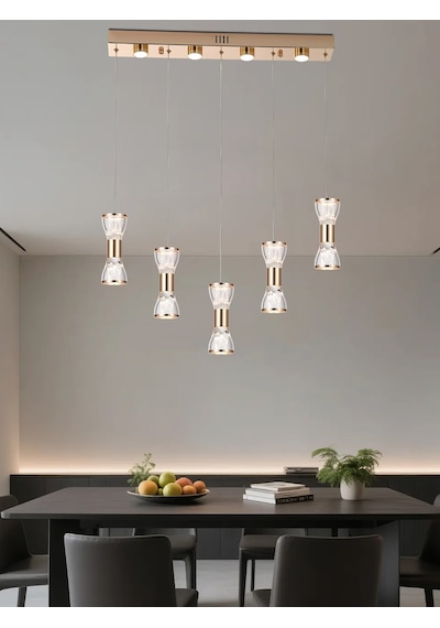 Sayen 5'li Sıralı Gold Sarkıt Led Avize