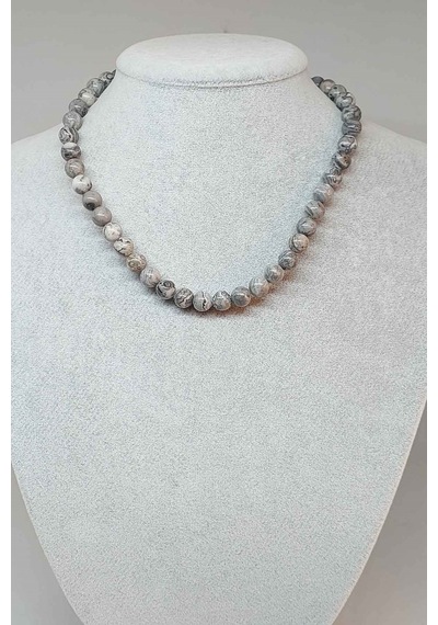 Jasper Taşı Kolye 8mm (9808) (Klipsli) Kahverengi
