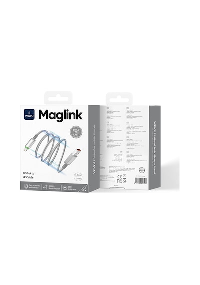 Wiwu Wi-c081 Maglink Serisi Işıklı Magnetik Usb-a To Lightning Işıklı Data Ve Şarj Kablosu 1m Gri