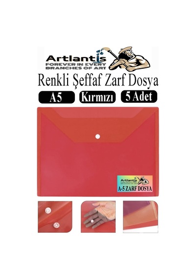 Kırmızı A5 Çıtçıtlı Dosya Şeffaf Renkli Zarf Dosya 5 Adet 17x22 Cm Çıt Çıtlı Dosya Su Geçirmez 50 Yaprak Kapasiteli