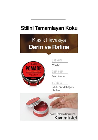 Doğal & Yumuşak Bitişli Güçlü Tutuşa Sahip Saç Sabitleyici Jel Dashu Classic Extreme Red Pomade 100g
