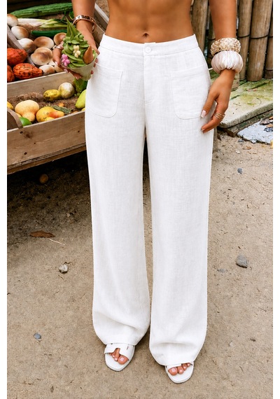Cool Tarz Kadın Geniş Paça Pantolon Ön Cepli Rahat Kalıp Keten Günlük Ve Şık Pantolon Beyaz Beyaz Cool Tarz Kadın Geniş Paça Pantolon Ön Cepli Rahat Kalıp Keten Günlük Ve Şık Pantolon Beyaz Beyaz