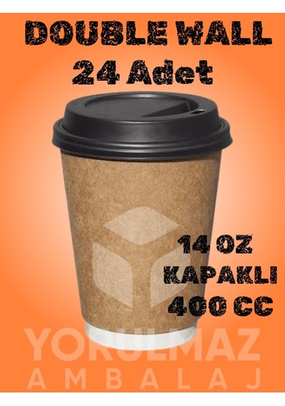 14 Oz Double Wall Kapaklı Karton Bardak Ekstra Kalın Sıcak İçecek Bardağı 24 Adet Renkli