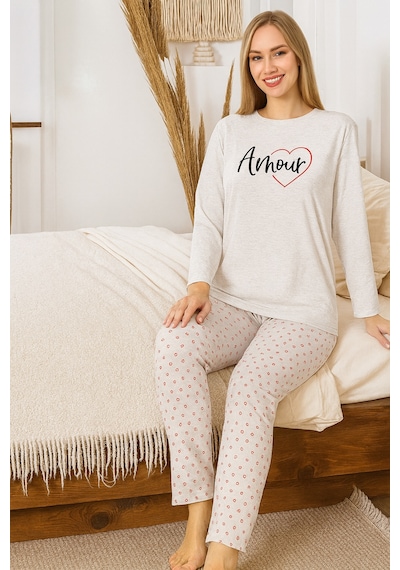 Remsa Kadın Kalp Desen Suprem Pijama Takımı 0472 Vizon04 Vizon04