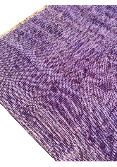 El Dokuma Mor Eskitme Halı 103x137 Vintage %100 Yün Halı Mor