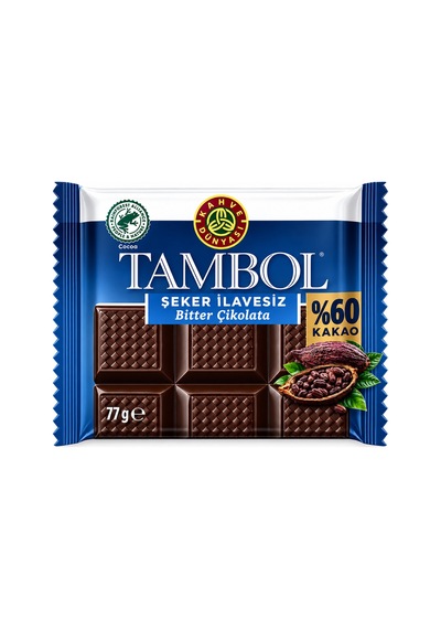 Tambol Şeker İlavesiz Bitter Çikolata 77 Gr % 60 Kakao - 939698871