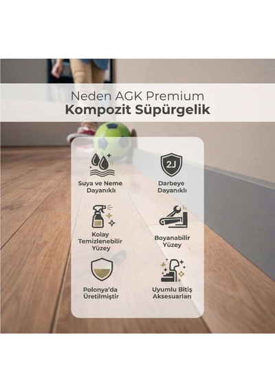 Espumo Kompozit Süpürgelik 8 cm Koyu Gri | Suya Dayanıklı Parke Duvar Süpürgelik 2,40 m ESP203