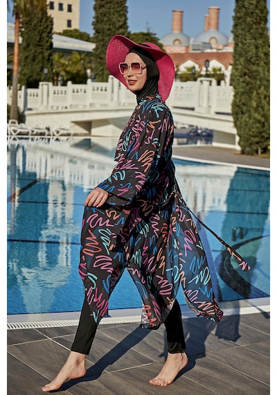 Remsa Mayo Remsa Tesettür Mayo Üzerine Tek Kaftan Kimono Pareo Rp013 Neon Siyah