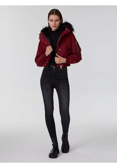 Slim Fit Kadın Mont Bordo