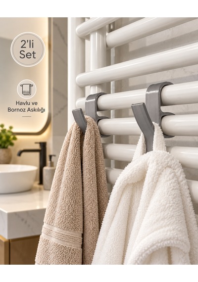 Pratik Banyo Havlupan Havlu Askılığı 2 Adet Gri