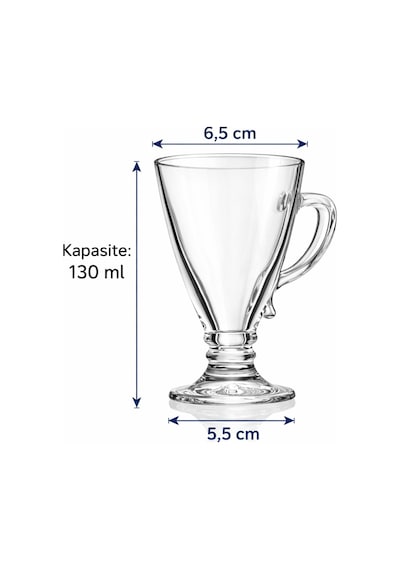 6 Lı Cam Ayaklı Bardak Seti,130 Ml,çay,kahve,türk Kahvesi,espresso Bardağı,cam Kupa Seti Şeffaf