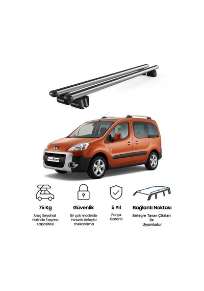 Pençe Peugeot Partner Tepee 2002-2008 Uyumlu Gri Ara Atkı 109cm Port Bagaj Tavan Barı