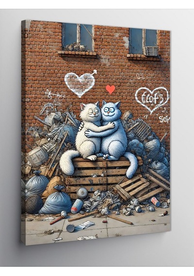 Kanvas Tablo Graffiti Kediler Ve Sokak Aşkı 50cmx70cm