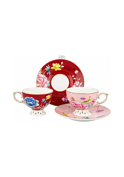 2'li Pembe Bordo Kahve Fincan Seti 90ml Butik Çok Renkli