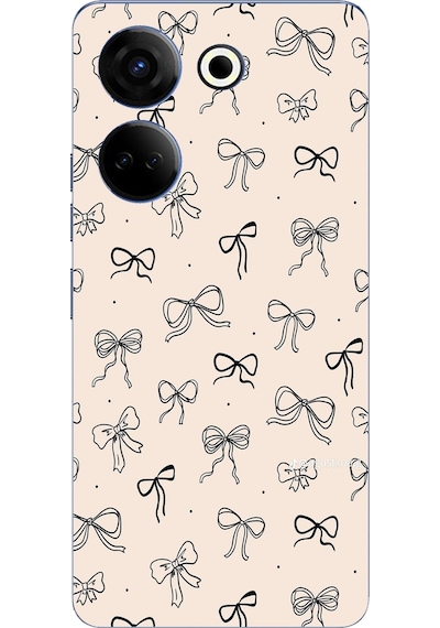 Tecno Camon 20-20 Pro Uyumlu Siyah Fiyonk Desenli Krem Rengi Baskılı Silikon Kılıf Renkli
