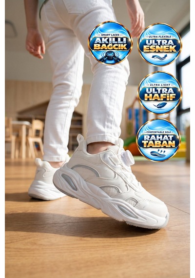 Cool Beyaz Fileli Hafif Akıllı Bağcıklı Unisex Çocuk Spor Ayakkabı Frank P Cool Beyaz Fileli Hafif Akıllı Bağcıklı Unisex Çocuk Spor Ayakkabı Frank P