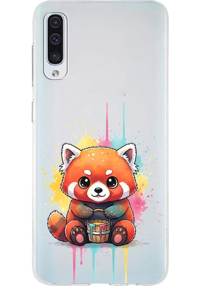 Samsung Galaxy A50 İle Uyumlu Splash Tilki Tasarımlı Şeffaf Silikon Kılıf Şeffaf