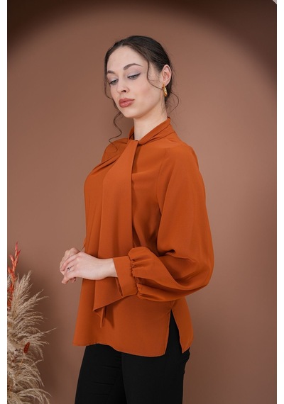 Rima Elegance Bağlamalı Bluz Kahverengi